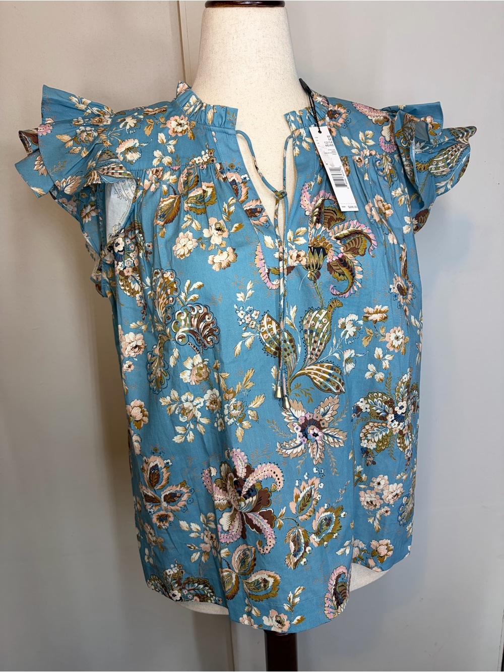 Elie Tahari Dream Garden Floral Paisley Ruffle Sleeve Top NWT Medium